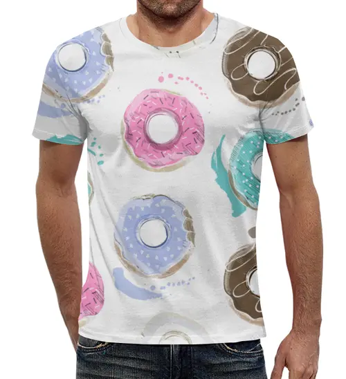 Заказать мужскую футболку в Москве. Футболка с полной запечаткой (мужская) Пончики от THE_NISE  - готовые дизайны и нанесение принтов.