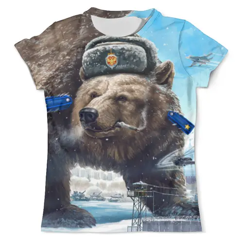 Заказать мужскую футболку в Москве. Футболка с полной запечаткой (мужская) мишка фсб от Bully Bob - готовые дизайны и нанесение принтов.