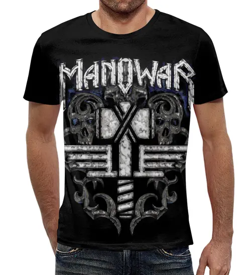 Заказать мужскую футболку в Москве. Футболка с полной запечаткой (мужская) Manowar Band от Leichenwagen - готовые дизайны и нанесение принтов.
