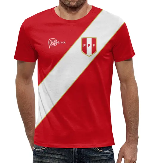Заказать мужскую футболку в Москве. Футболка с полной запечаткой (мужская) Сборная Перу от geekbox - готовые дизайны и нанесение принтов.