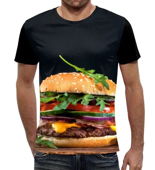 Заказать мужскую футболку в Москве. Футболка с полной запечаткой (мужская) Бургер от THE_NISE  - готовые дизайны и нанесение принтов.