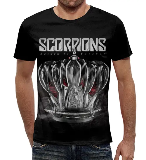 Заказать мужскую футболку в Москве. Футболка с полной запечаткой (мужская) Scorpions Band от Leichenwagen - готовые дизайны и нанесение принтов.
