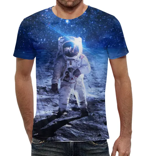 Заказать мужскую футболку в Москве. Футболка с полной запечаткой (мужская) Покоряя космос от The Spaceway  - готовые дизайны и нанесение принтов.