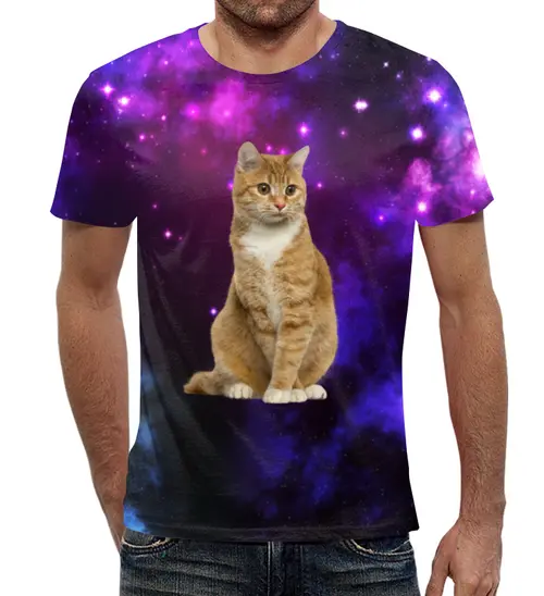 Заказать мужскую футболку в Москве. Футболка с полной запечаткой (мужская)  Кот в космосе от THE_NISE  - готовые дизайны и нанесение принтов.