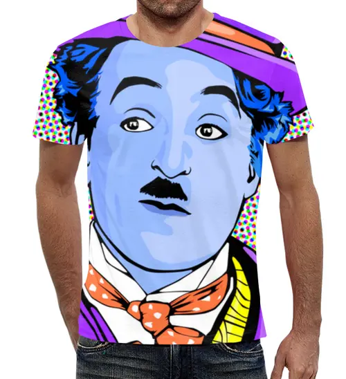 Заказать мужскую футболку в Москве. Футболка с полной запечаткой (мужская) Чарли Чаплин от THE_NISE  - готовые дизайны и нанесение принтов.