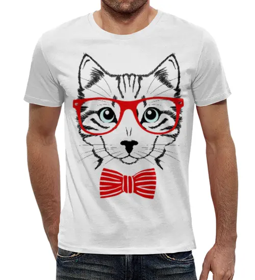 Заказать мужскую футболку в Москве. Футболка с полной запечаткой (мужская) Кошка от YellowCloverShop - готовые дизайны и нанесение принтов.