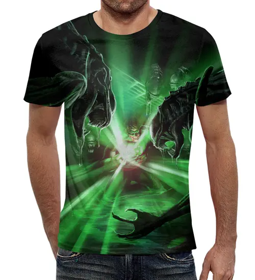 Заказать мужскую футболку в Москве. Футболка с полной запечаткой (мужская) Green Lantern vs aliens (2) от T-shirt print  - готовые дизайны и нанесение принтов.