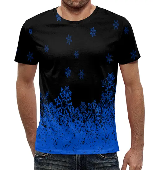 Заказать мужскую футболку в Москве. Футболка с полной запечаткой (мужская) Синие снежинки от THE_NISE  - готовые дизайны и нанесение принтов.