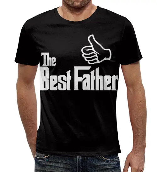 Заказать мужскую футболку в Москве. Футболка с полной запечаткой (мужская) Лучший Отец от coolmag - готовые дизайны и нанесение принтов.