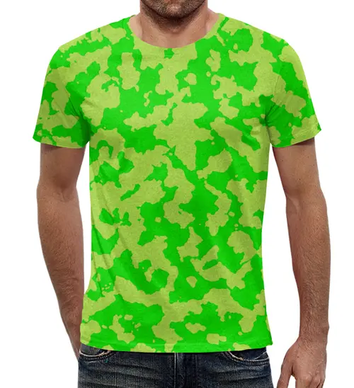 Заказать мужскую футболку в Москве. Футболка с полной запечаткой (мужская) Ярко-Зелёный Камуфляж от armyshop - готовые дизайны и нанесение принтов.
