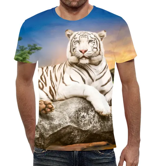 Заказать мужскую футболку в Москве. Футболка с полной запечаткой (мужская) Белый тигр от THE_NISE  - готовые дизайны и нанесение принтов.
