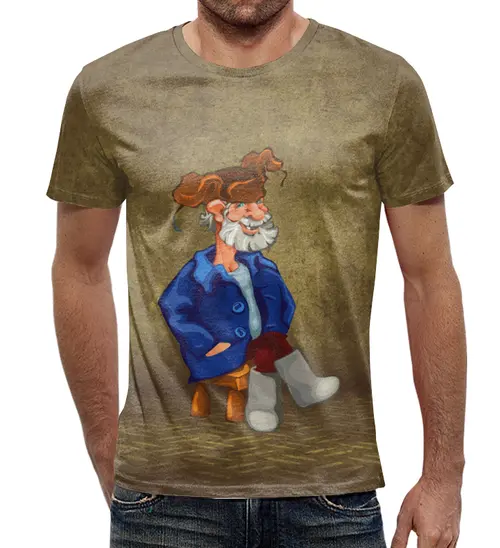 Заказать мужскую футболку в Москве. Футболка с полной запечаткой (мужская) Дедуля  от T-shirt print  - готовые дизайны и нанесение принтов.