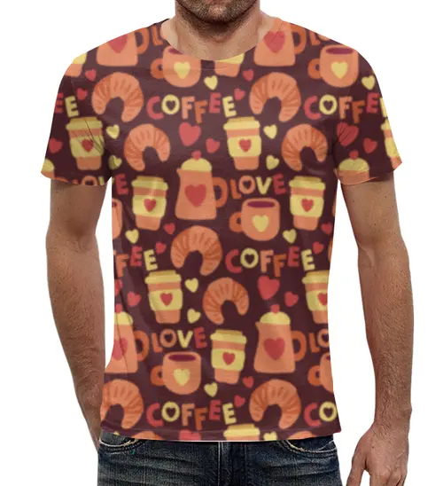 Заказать мужскую футболку в Москве. Футболка с полной запечаткой (мужская) Coffee от megashmot - готовые дизайны и нанесение принтов.