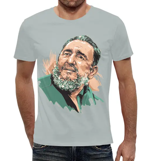 Заказать мужскую футболку в Москве. Футболка с полной запечаткой (мужская) Фидель Кастро. от lissaart@yandex.ru - готовые дизайны и нанесение принтов.
