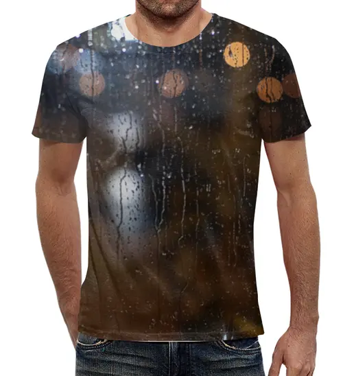 Заказать мужскую футболку в Москве. Футболка с полной запечаткой (мужская) Капли Дождя 3D от comixart - готовые дизайны и нанесение принтов.