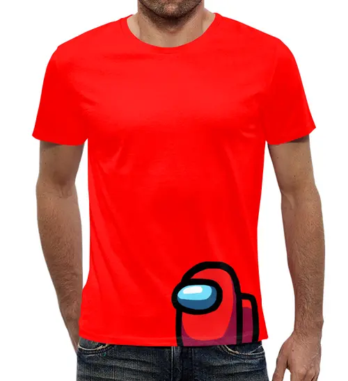 Заказать мужскую футболку в Москве. Футболка с полной запечаткой (мужская) Among Us Red от El Fox - готовые дизайны и нанесение принтов.