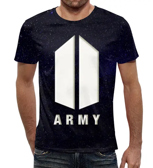 Заказать мужскую футболку в Москве. Футболка с полной запечаткой (мужская) Группа BTS от weeert - готовые дизайны и нанесение принтов.