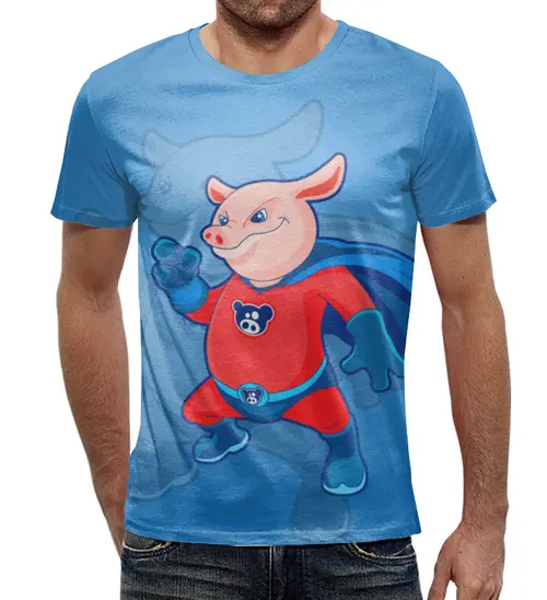 Заказать мужскую футболку в Москве. Футболка с полной запечаткой (мужская) Супер свин     от T-shirt print  - готовые дизайны и нанесение принтов.