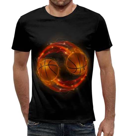 Заказать мужскую футболку в Москве. Футболка с полной запечаткой (мужская) Огненные мячи от THE_NISE  - готовые дизайны и нанесение принтов.
