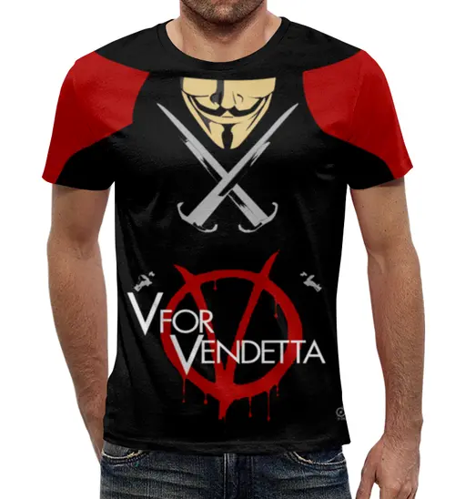 Заказать мужскую футболку в Москве. Футболка с полной запечаткой (мужская) V for Vendetta от OEX design - готовые дизайны и нанесение принтов.