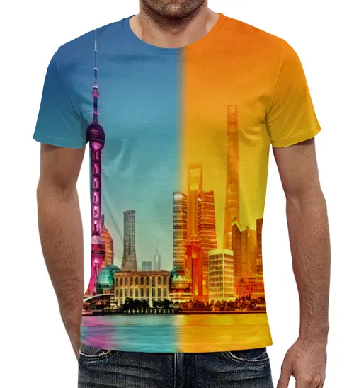 Заказать мужскую футболку в Москве. Футболка с полной запечаткой (мужская) Город в красках от THE_NISE  - готовые дизайны и нанесение принтов.