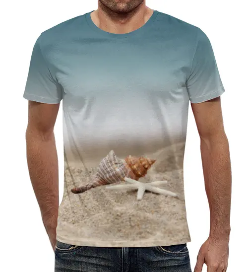Заказать мужскую футболку в Москве. Футболка с полной запечаткой (мужская) Ракушка на песке от Виктор Гришин - готовые дизайны и нанесение принтов.