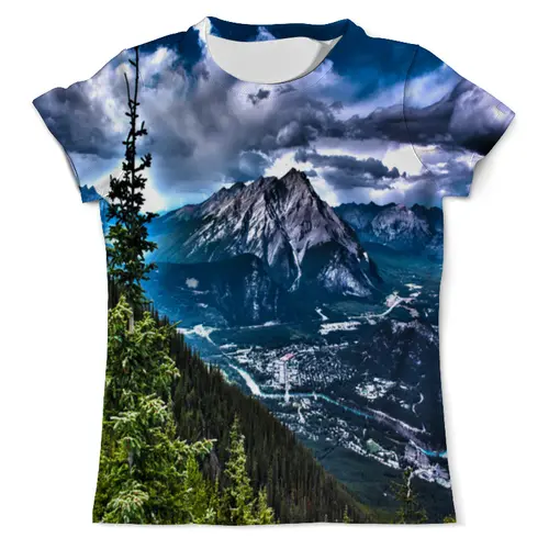 Заказать мужскую футболку в Москве. Футболка с полной запечаткой (мужская) Тучи над горами от THE_NISE  - готовые дизайны и нанесение принтов.