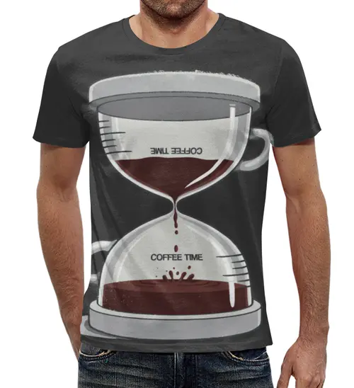 Заказать мужскую футболку в Москве. Футболка с полной запечаткой (мужская) COFFEE TIME / Время Кофе от crash - готовые дизайны и нанесение принтов.