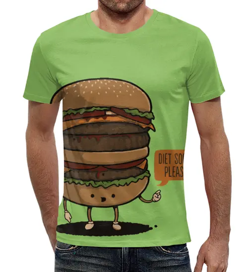 Заказать мужскую футболку в Москве. Футболка с полной запечаткой (мужская) Diet Burger / Бургер от crash - готовые дизайны и нанесение принтов.