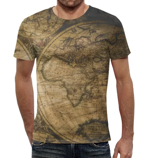 Заказать мужскую футболку в Москве. Футболка с полной запечаткой (мужская) Карта мира ретро от Fix Print - готовые дизайны и нанесение принтов.
