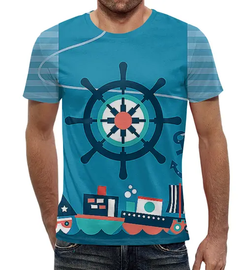 Заказать мужскую футболку в Москве. Футболка с полной запечаткой (мужская) Морская тема  от T-shirt print  - готовые дизайны и нанесение принтов.