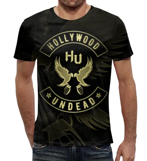 Заказать мужскую футболку в Москве. Футболка с полной запечаткой (мужская) Hollywood Undead от geekbox - готовые дизайны и нанесение принтов.