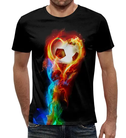 Заказать мужскую футболку в Москве. Футболка с полной запечаткой (мужская) Огненный мяч от solntse - готовые дизайны и нанесение принтов.