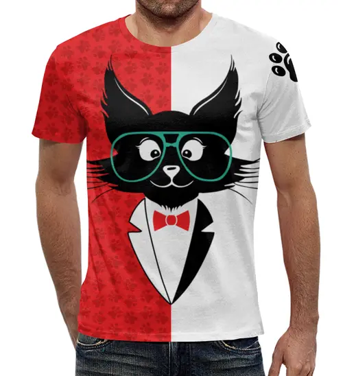 Заказать мужскую футболку в Москве. Футболка с полной запечаткой (мужская) кот стиляга от PiCaSSo Star - готовые дизайны и нанесение принтов.