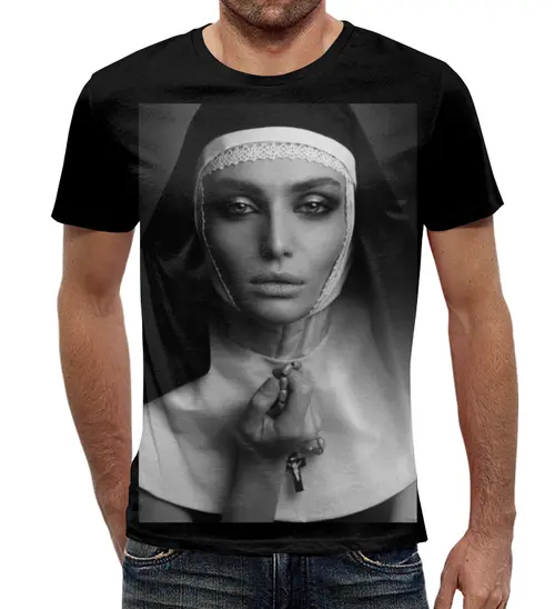 Заказать мужскую футболку в Москве. Футболка с полной запечаткой (мужская) Nun - 1 от Vladec11 - готовые дизайны и нанесение принтов.