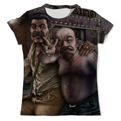 Заказать мужскую футболку в Москве. Футболка с полной запечаткой (мужская) Сталин и Ленин от ПРИНТЫ ПЕЧАТЬ  - готовые дизайны и нанесение принтов.