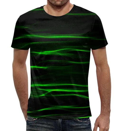 Заказать мужскую футболку в Москве. Футболка с полной запечаткой (мужская) Зеленые линии от THE_NISE  - готовые дизайны и нанесение принтов.