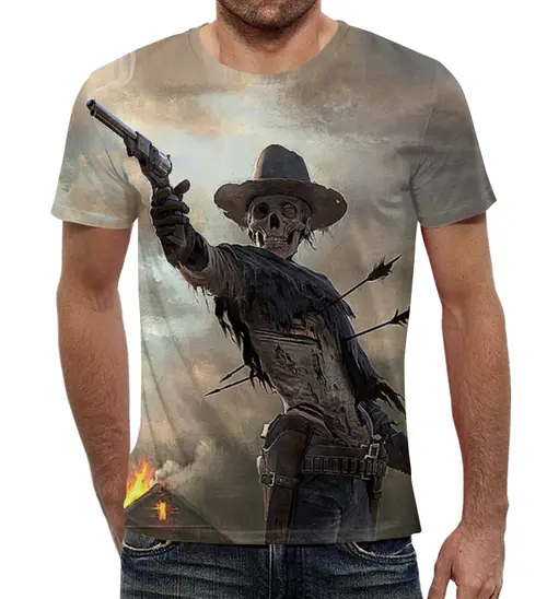 Заказать мужскую футболку в Москве. Футболка с полной запечаткой (мужская) WesternSkull (2) от T-shirt print  - готовые дизайны и нанесение принтов.