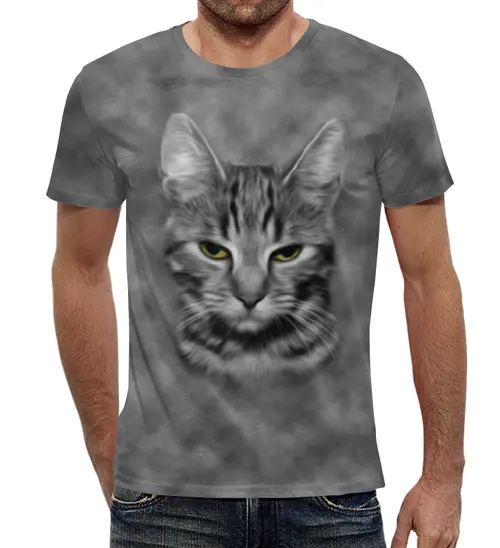 Заказать мужскую футболку в Москве. Футболка с полной запечаткой (мужская) Кошка от weeert - готовые дизайны и нанесение принтов.