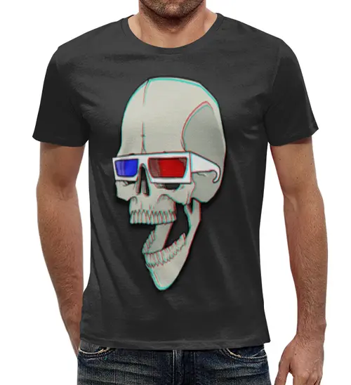 Заказать мужскую футболку в Москве. Футболка с полной запечаткой (мужская) 3d череп от Alex - готовые дизайны и нанесение принтов.