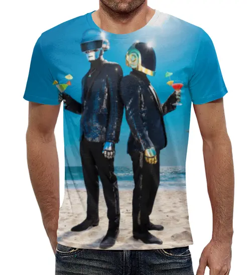 Заказать мужскую футболку в Москве. Футболка с полной запечаткой (мужская) Daft Punk от cherdantcev - готовые дизайны и нанесение принтов.