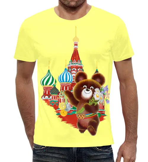 Заказать мужскую футболку в Москве. Футболка с полной запечаткой (мужская) Олимпийский мишка   от T-shirt print  - готовые дизайны и нанесение принтов.