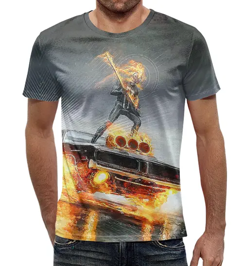Заказать мужскую футболку в Москве. Футболка с полной запечаткой (мужская) A Ghost Rider on the streets от balden - готовые дизайны и нанесение принтов.