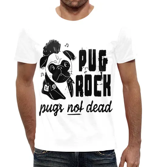 Заказать мужскую футболку в Москве. Футболка с полной запечаткой (мужская) Pug Rock от nadegda - готовые дизайны и нанесение принтов.