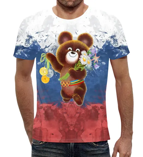 Заказать мужскую футболку в Москве. Футболка с полной запечаткой (мужская) Олимпийский мишка      от T-shirt print  - готовые дизайны и нанесение принтов.