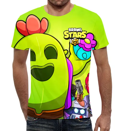 Заказать мужскую футболку в Москве. Футболка с полной запечаткой (мужская) BRAWL STARS SPIKE от geekbox - готовые дизайны и нанесение принтов.