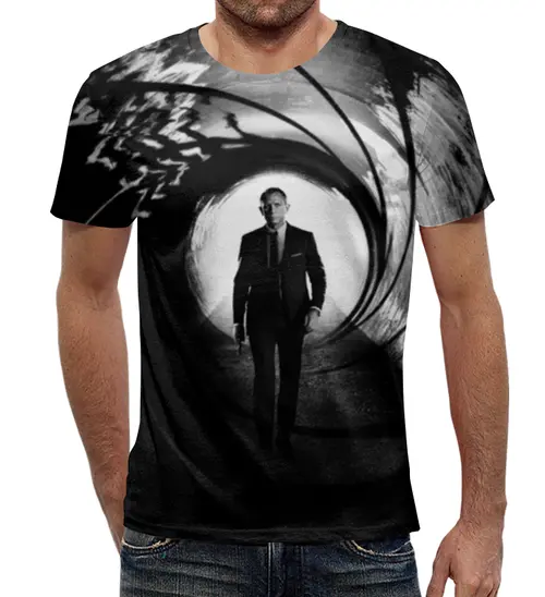 Заказать мужскую футболку в Москве. Футболка с полной запечаткой (мужская) Skyfall 007 от skynatural - готовые дизайны и нанесение принтов.