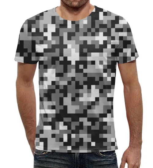 Заказать мужскую футболку в Москве. Футболка с полной запечаткой (мужская) Pixel Gray от THE_NISE  - готовые дизайны и нанесение принтов.