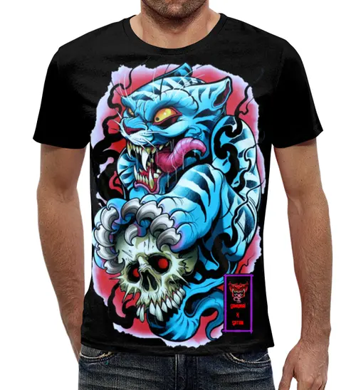 Заказать мужскую футболку в Москве. Футболка с полной запечаткой (мужская) Satan Cat от Samurai X Satan  - готовые дизайны и нанесение принтов.