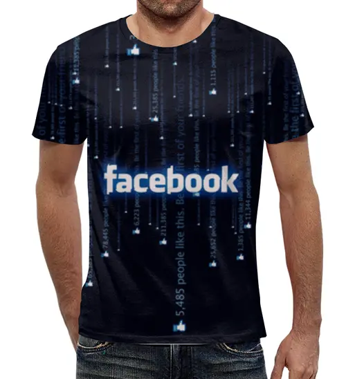 Заказать мужскую футболку в Москве. Футболка с полной запечаткой (мужская) Фейсбук  от ПРИНТЫ ПЕЧАТЬ  - готовые дизайны и нанесение принтов.